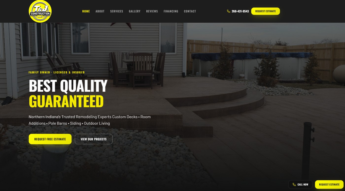 T&J Construction website